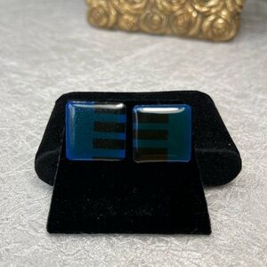 Vintage 80’s Geometric Blue and Black Earrings